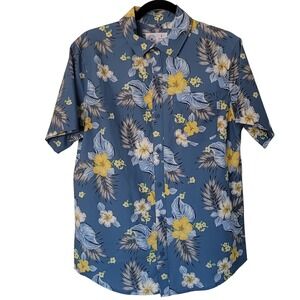 Hurley Button Down Shirt Mens Small Blue Tropical Floral Stretch Casual Surf